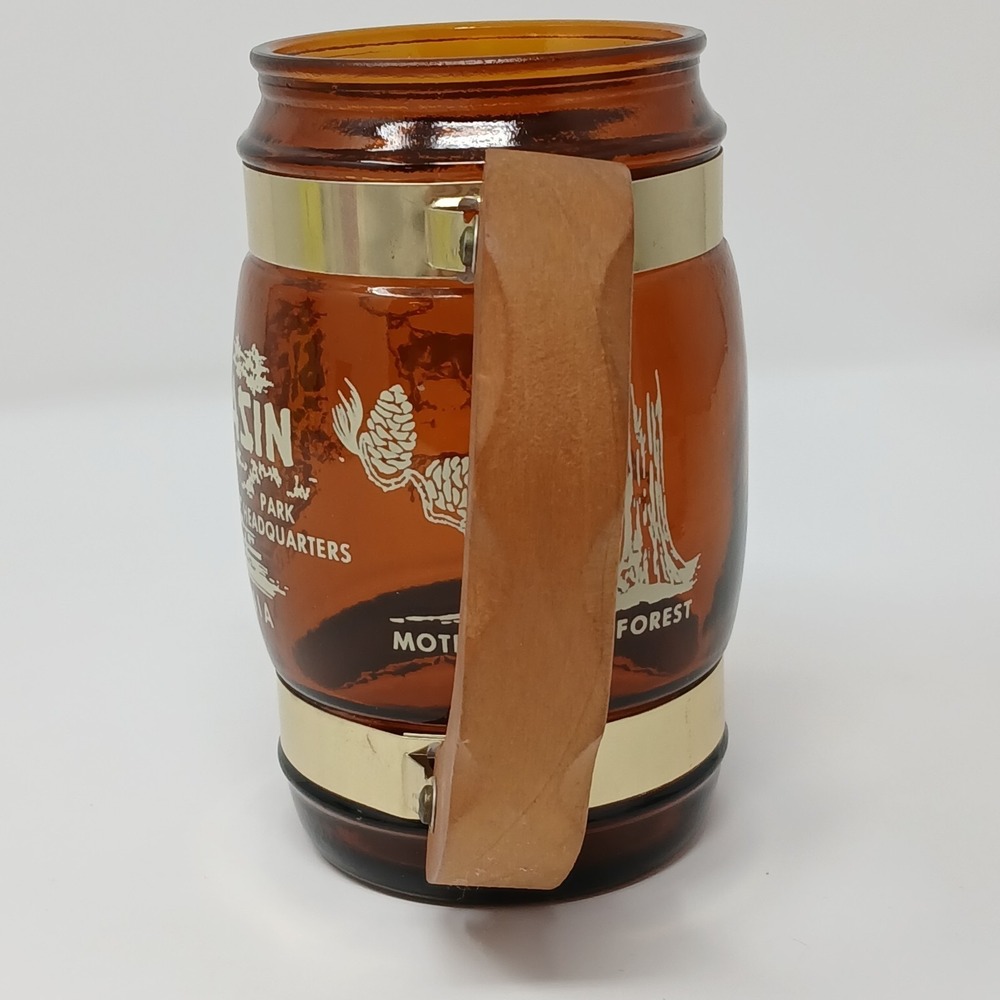 Siesta Ware Amber Brown Barrel Mug Big Basin California Souvenir Wood Handle - Picture 5 of 10